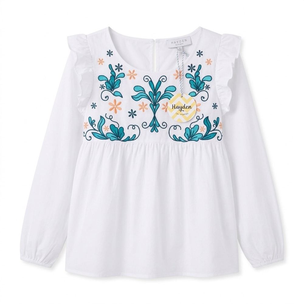 Hayden Los Angeles Embroidered Boho Ruffle Blouse - Size Small 100% Cotton